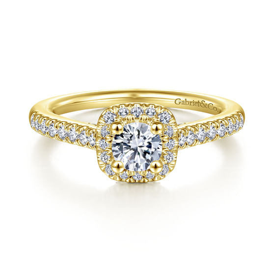 Gabriel - 14K Yellow Gold Round Halo Complete Diamond Engagement Ring