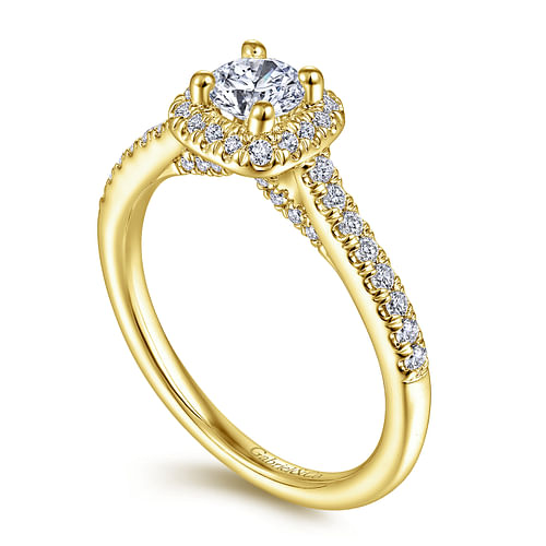 14K Yellow Gold Round Halo Complete Diamond Engagement Ring