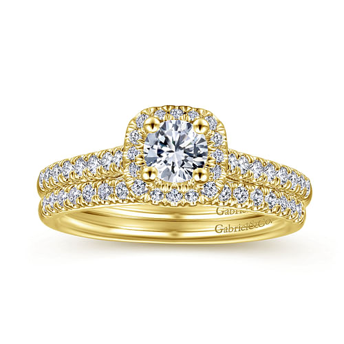 14K Yellow Gold Round Halo Complete Diamond Engagement Ring