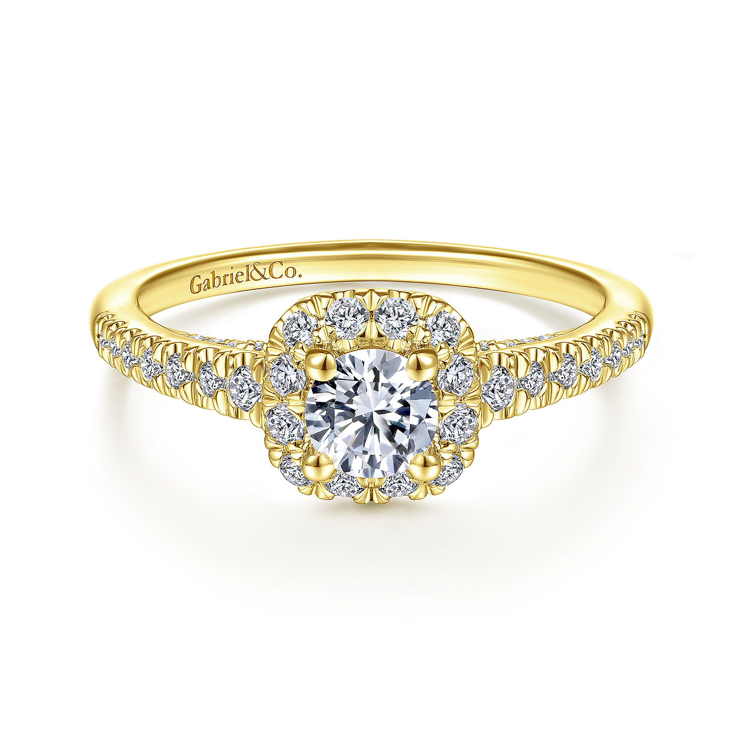 Gabriel - 14K Yellow Gold Round Halo Complete Diamond Engagement Ring