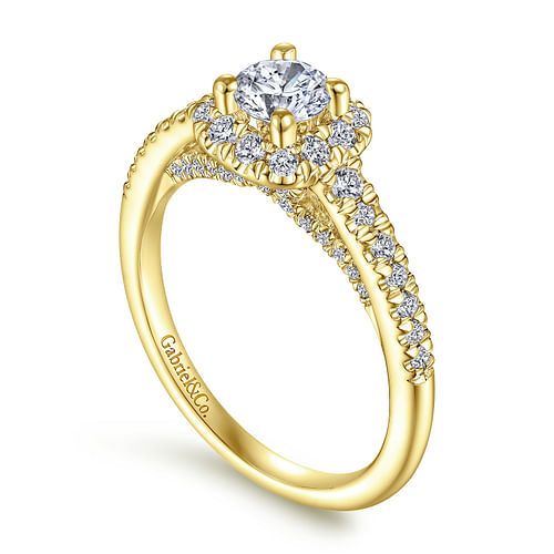 14K Yellow Gold Round Halo Complete Diamond Engagement Ring