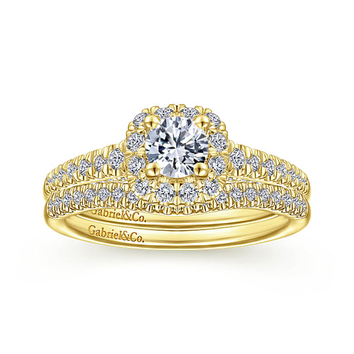14K Yellow Gold Round Halo Complete Diamond Engagement Ring