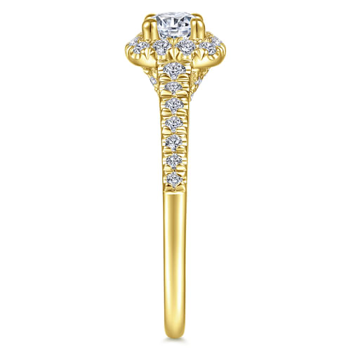 14K Yellow Gold Round Halo Complete Diamond Engagement Ring