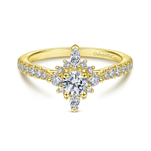 14K Yellow Gold Round Halo Complete Diamond Engagement Ring