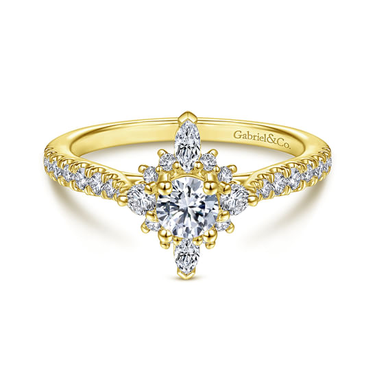 Gabriel - 14K Yellow Gold Round Halo Complete Diamond Engagement Ring