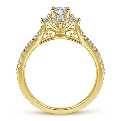 14K Yellow Gold Round Halo Complete Diamond Engagement Ring