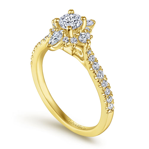 14K Yellow Gold Round Halo Complete Diamond Engagement Ring