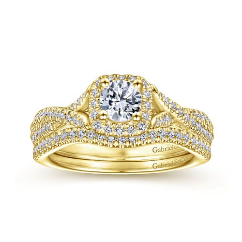 14K Yellow Gold Round Halo Complete Diamond Engagement Ring