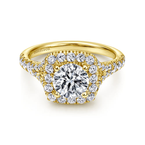 14K Yellow Gold Round Halo Diamond Engagement Ring
