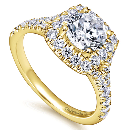 14K Yellow Gold Round Halo Diamond Engagement Ring