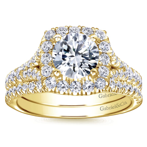 14K Yellow Gold Round Halo Diamond Engagement Ring