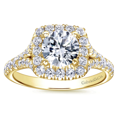 14K Yellow Gold Round Halo Diamond Engagement Ring