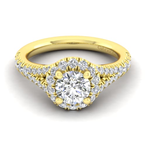 14K Yellow Gold Round Halo Diamond Engagement Ring