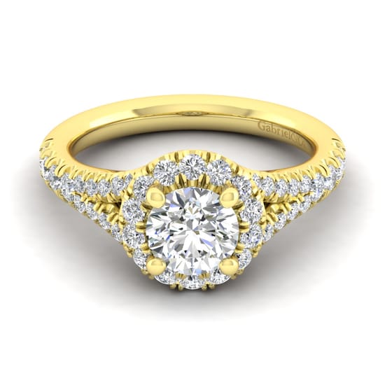 Gabriel - 14K Yellow Gold Round Halo Diamond Engagement Ring