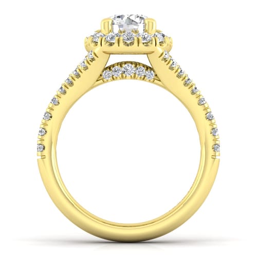 14K Yellow Gold Round Halo Diamond Engagement Ring