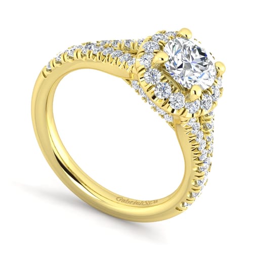 14K Yellow Gold Round Halo Diamond Engagement Ring
