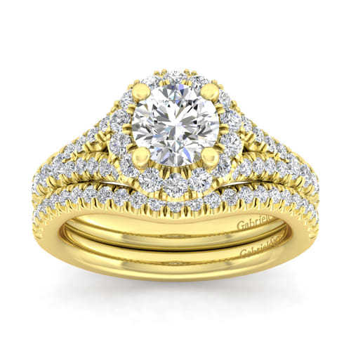 14K Yellow Gold Round Halo Diamond Engagement Ring