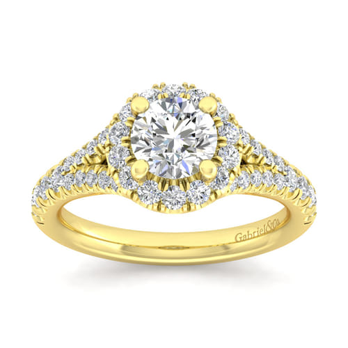 14K Yellow Gold Round Halo Diamond Engagement Ring