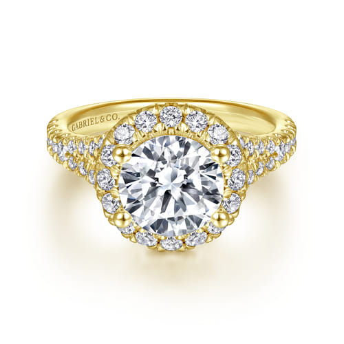 14K Yellow Gold Round Halo Diamond Engagement Ring
