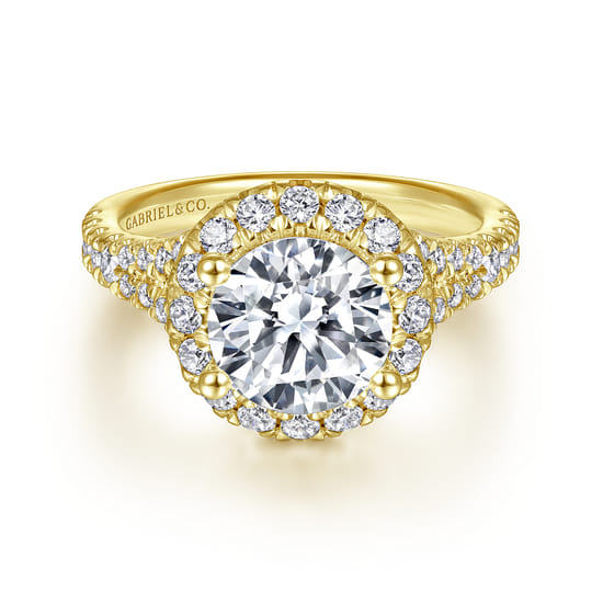 Gabriel - 14K Yellow Gold Round Halo Diamond Engagement Ring