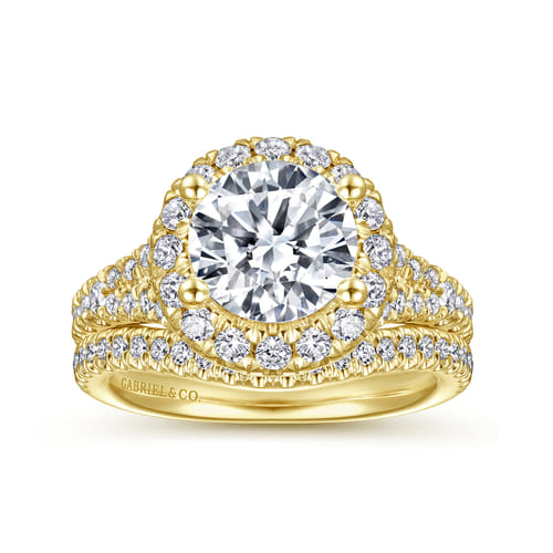 14K Yellow Gold Round Halo Diamond Engagement Ring