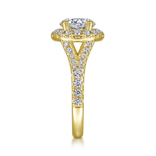 14K Yellow Gold Round Halo Diamond Engagement Ring