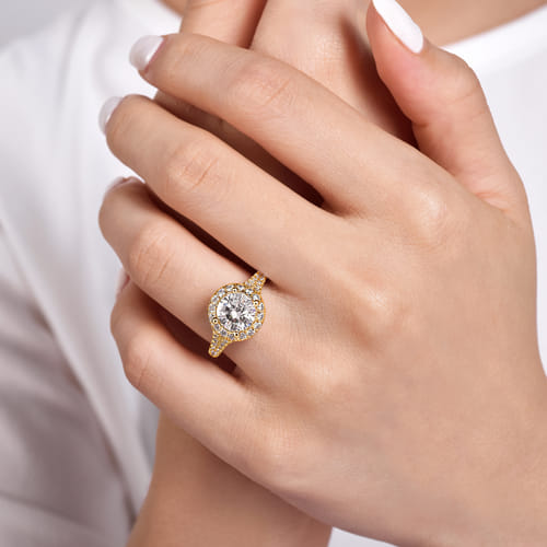 14K Yellow Gold Round Halo Diamond Engagement Ring