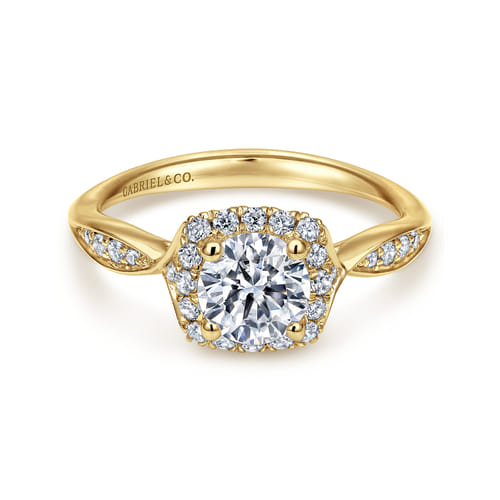 14K Yellow Gold Round Halo Diamond Engagement Ring