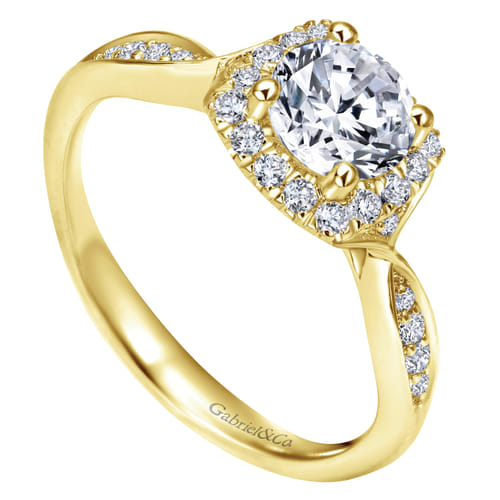 14K Yellow Gold Round Halo Diamond Engagement Ring