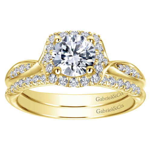 14K Yellow Gold Round Halo Diamond Engagement Ring