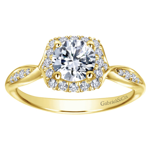 14K Yellow Gold Round Halo Diamond Engagement Ring