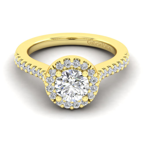 14K Yellow Gold Round Halo Diamond Engagement Ring