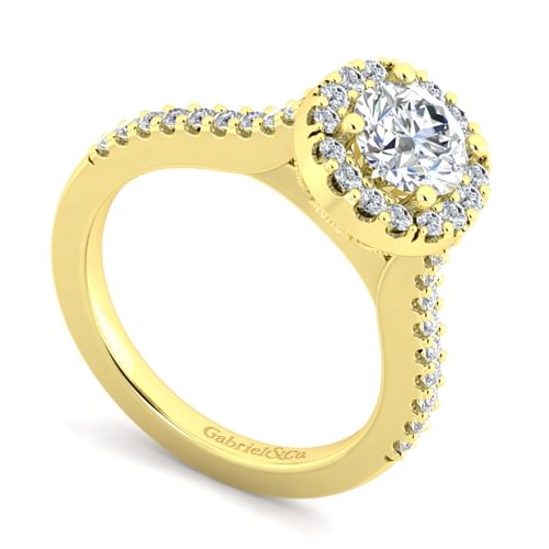 14K Yellow Gold Round Halo Diamond Engagement Ring