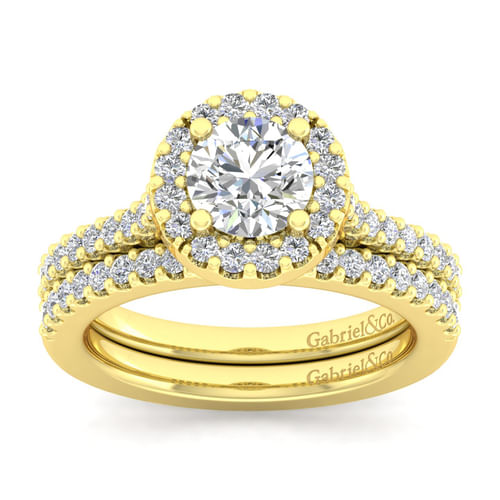 14K Yellow Gold Round Halo Diamond Engagement Ring