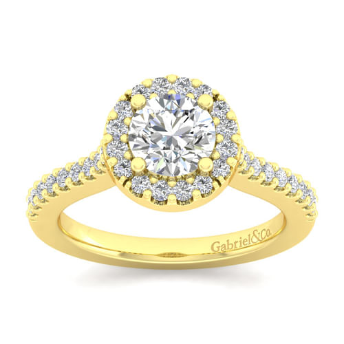14K Yellow Gold Round Halo Diamond Engagement Ring