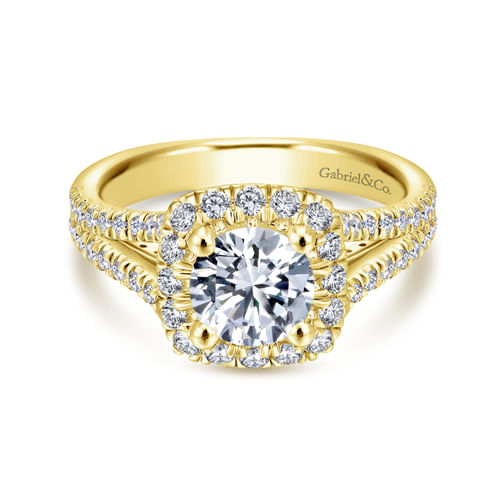 14K Yellow Gold Round Halo Diamond Engagement Ring