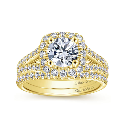 14K Yellow Gold Round Halo Diamond Engagement Ring