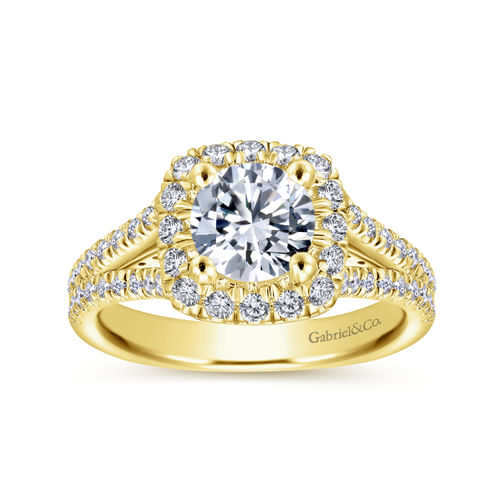 14K Yellow Gold Round Halo Diamond Engagement Ring