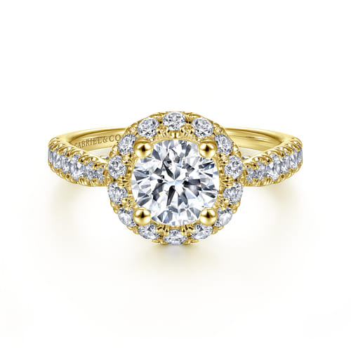 14K Yellow Gold Round Halo Diamond Engagement Ring