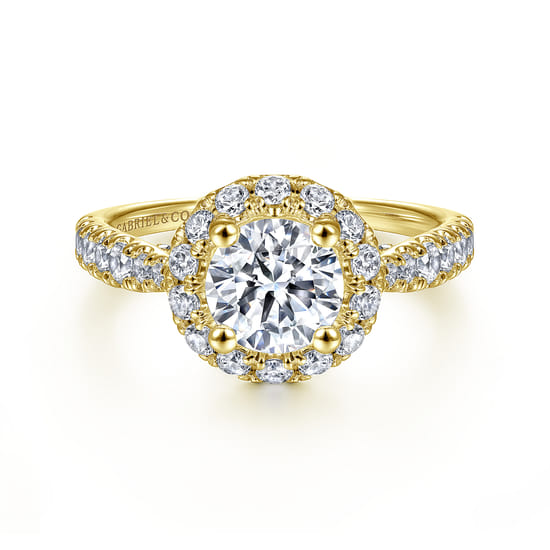 Gabriel - 14K Yellow Gold Round Halo Diamond Engagement Ring