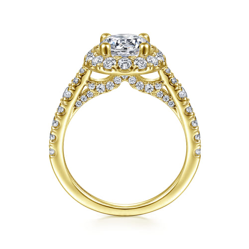 14K Yellow Gold Round Halo Diamond Engagement Ring