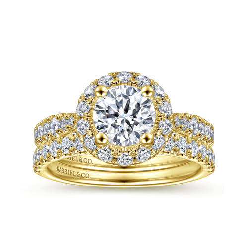 14K Yellow Gold Round Halo Diamond Engagement Ring