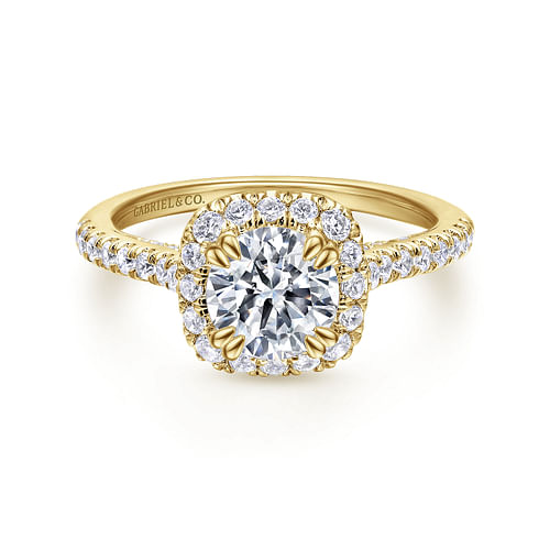 14K Yellow Gold Round Halo Diamond Engagement Ring