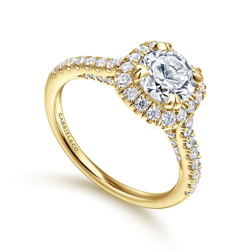 14K Yellow Gold Round Halo Diamond Engagement Ring