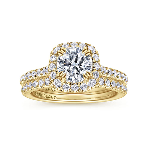 14K Yellow Gold Round Halo Diamond Engagement Ring