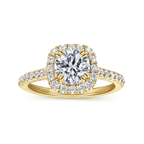 14K Yellow Gold Round Halo Diamond Engagement Ring