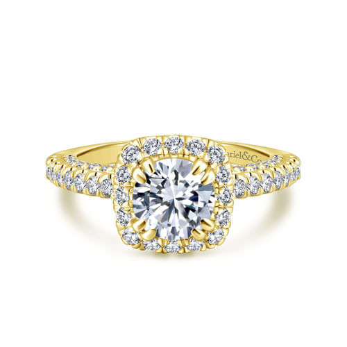 14K Yellow Gold Round Halo Diamond Engagement Ring