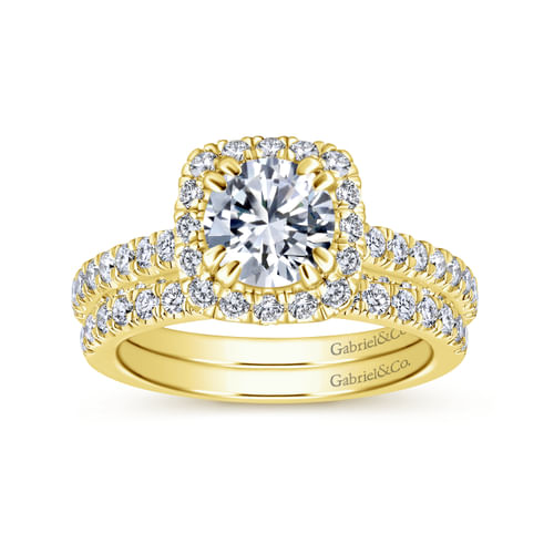 14K Yellow Gold Round Halo Diamond Engagement Ring