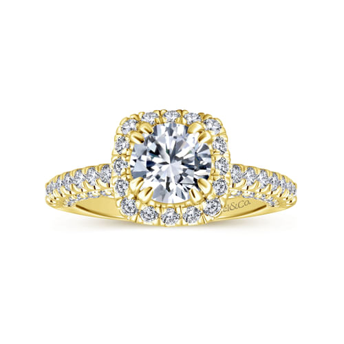 14K Yellow Gold Round Halo Diamond Engagement Ring