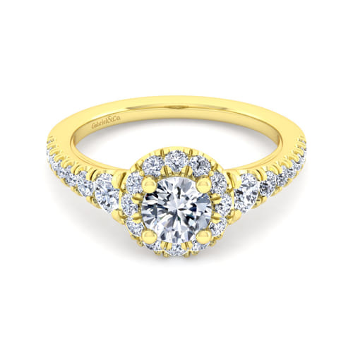 14K Yellow Gold Round Halo Diamond Engagement Ring